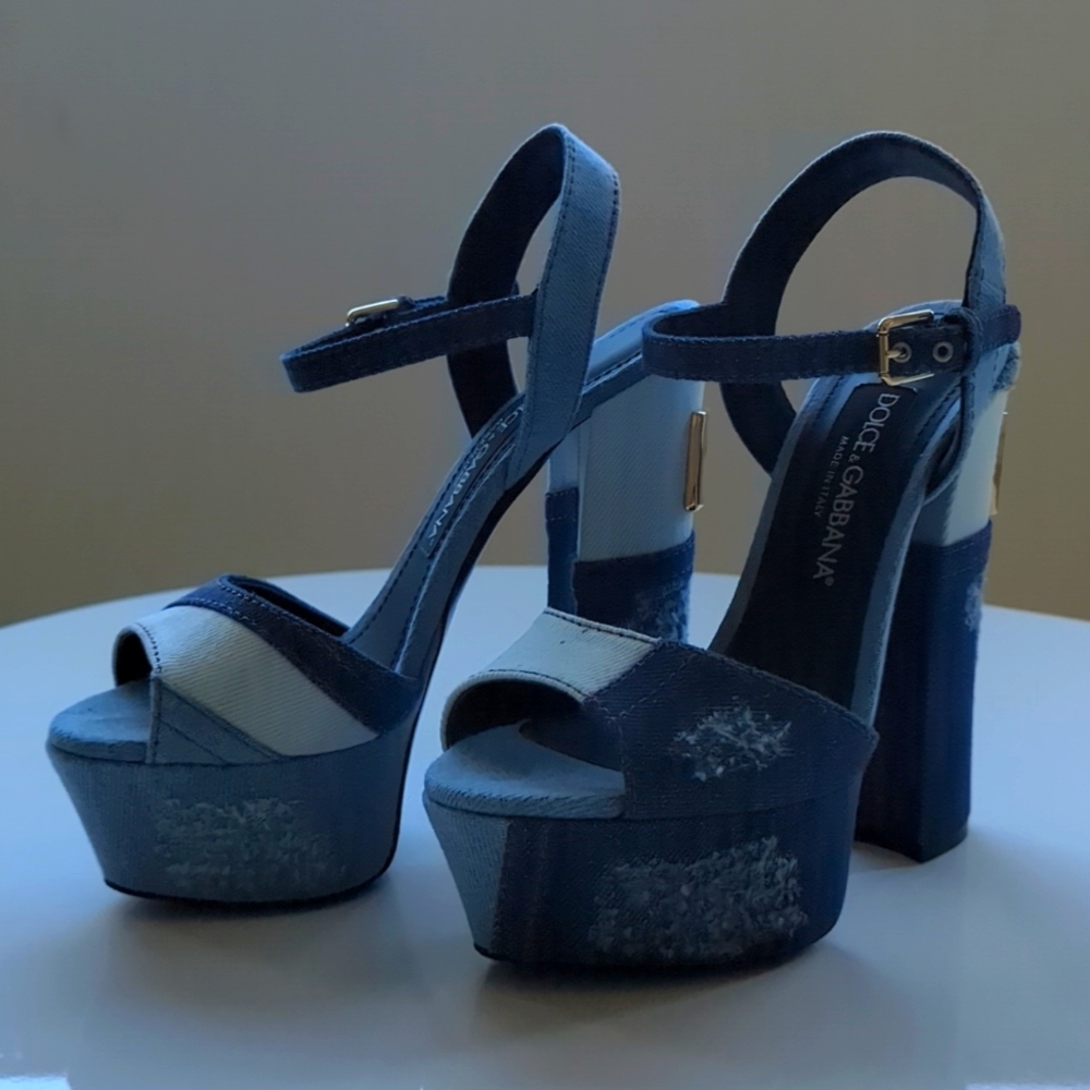 Dolce Gabbana Patchwork Denim Platform Sandal Siz… - image 1